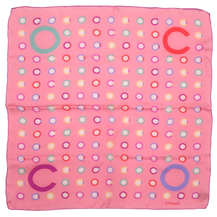 CHANEL ロゴ入り スカーフ 約97cm x 97cm CHANEL（シャネル） ロゴスカーフ シルク ピンク 0658 CHANEL : LIFE