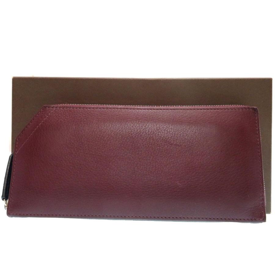 美品 カミーユフォルネ レザー ラウンドファスナー 長財布 エンジ 0208