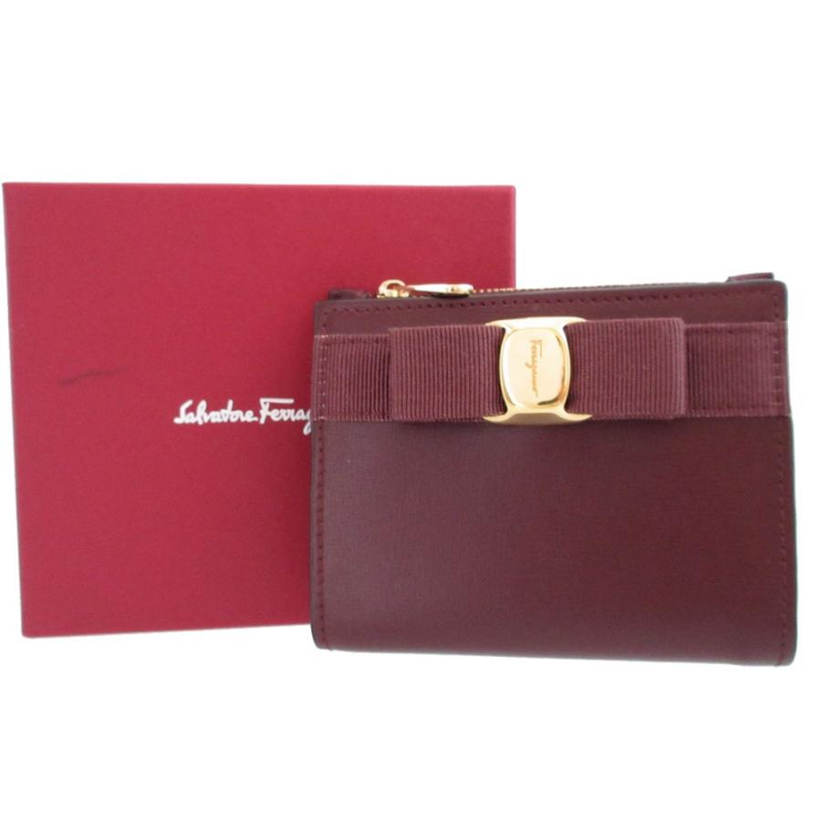 ✨新品未使用✨　Salvatore Ferragamo ミニ財布　ヴァラリボン 新品同様 サルヴァトーレフェラガモ ヴァラリボン レザー ボルドー