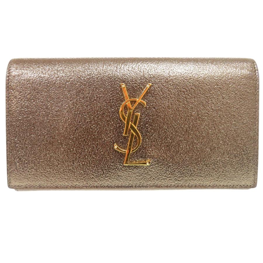 美品 サンローランパリ ロゴ メタリック GBL372266 0716 長財布 レザー