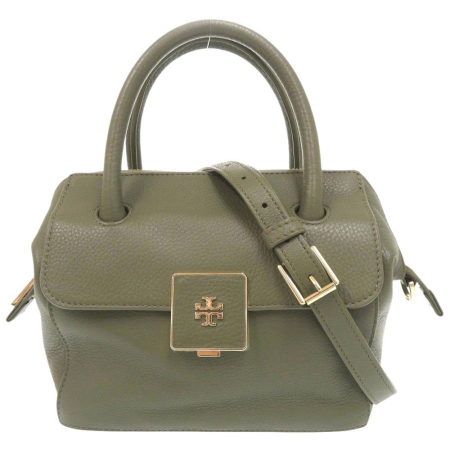 TORY BURCH 2way ハンドバッグ ショルダーバッグ TORY BURCH（トリーバーチ） 美品 ロゴ レザー グリーン 2WAY
