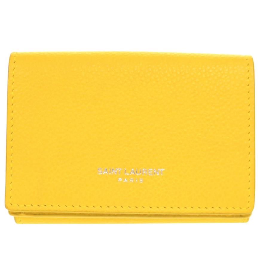 SAINT LAURENT イエロー　三つ折り財布 サンローランパリ ロゴ レザー イエロー 三つ折り財布 黄 0917 SAINT