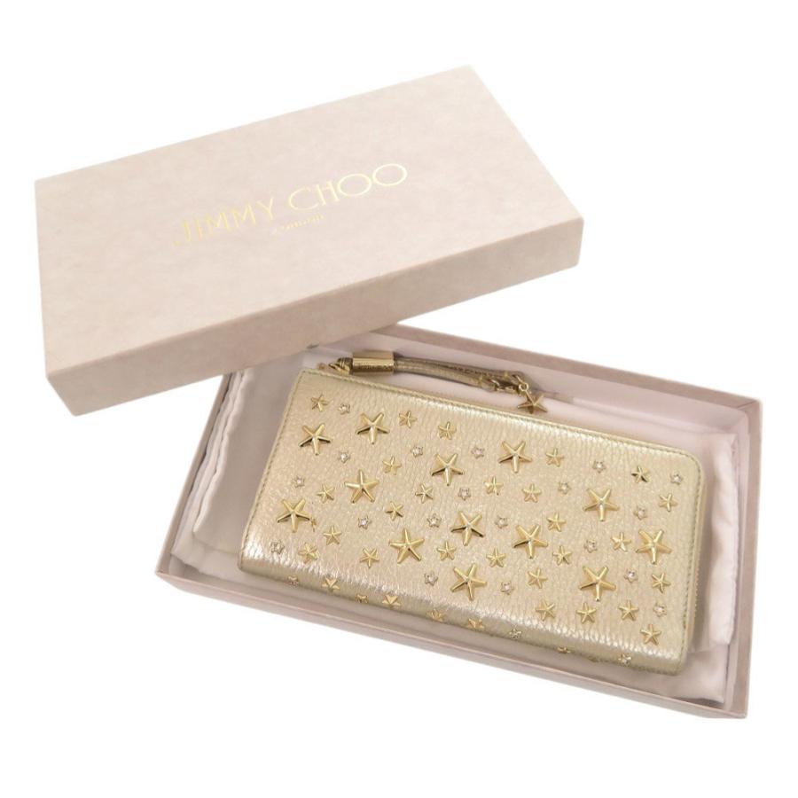 美品 ジミーチュウ スタースタッズ レザー シャンパンゴールド 長財布