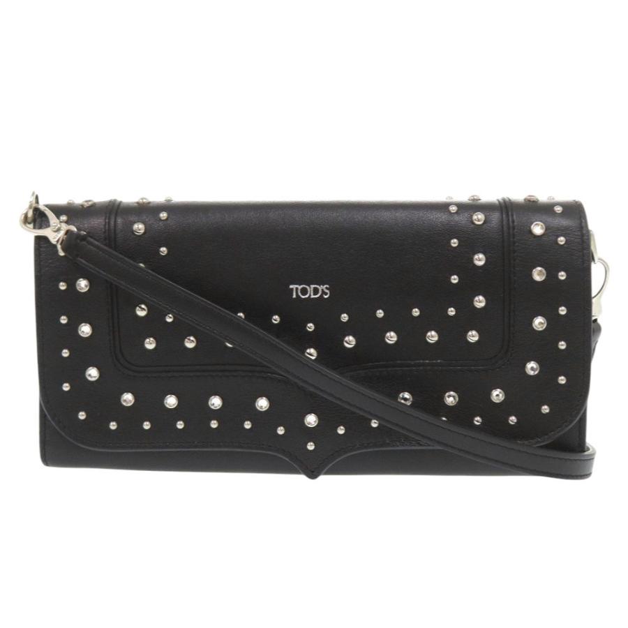 TOD'S ブラックレザー ショルダーバッグ　極美品 美品 トッズ ショルダーウォレット スタッズ レザー ブラック