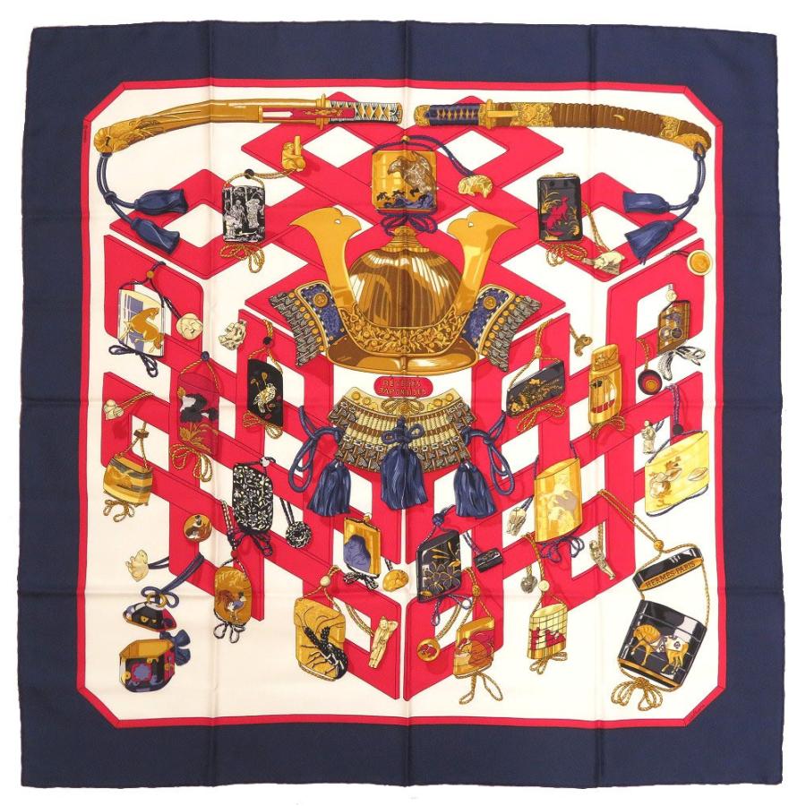 新品同様 エルメス カレ90 REVERIES JAPONAISES 日本への憧れ 兜 