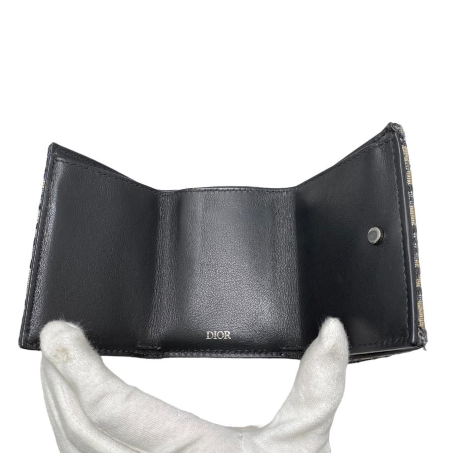 ✨現行モデル✨美品✨DIOR 三つ折り　財布　オブリーク　ジャカード　ネイビー ディオール オブリーク 三つ折り財布 ネイビー ベージュ