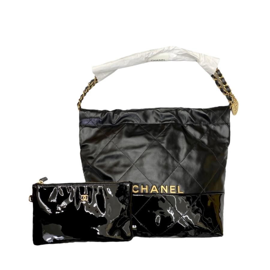 CHANEL 22ミニ　ブラック×シルバー金具 CHANEL22 シャネル22 ミニ チェーン ハンドバッグ レザー 黒
