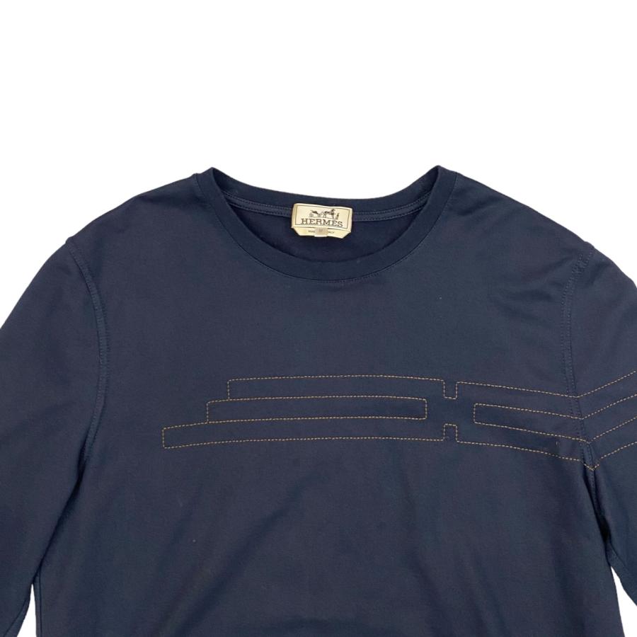 HERMES エルメス 長袖Tシャツ Hロゴ ステッチ クールネック Mサイズ 