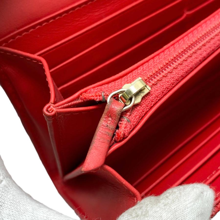 CHANEL: 2つ折り財布、マトラッセ、キャビアスキン、レッド色 CHANEL シャネル 2つ折り長財布 CCフィグリー マトラッセ