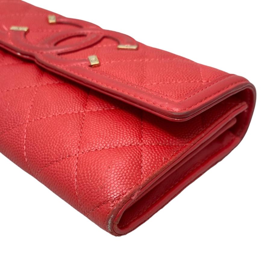 CHANEL シャネル マトラッセ 長財布 キャビアスキン レッド ゴールド金具 CHANEL シャネル 2つ折り長財布 CCフィグリー マトラッセ