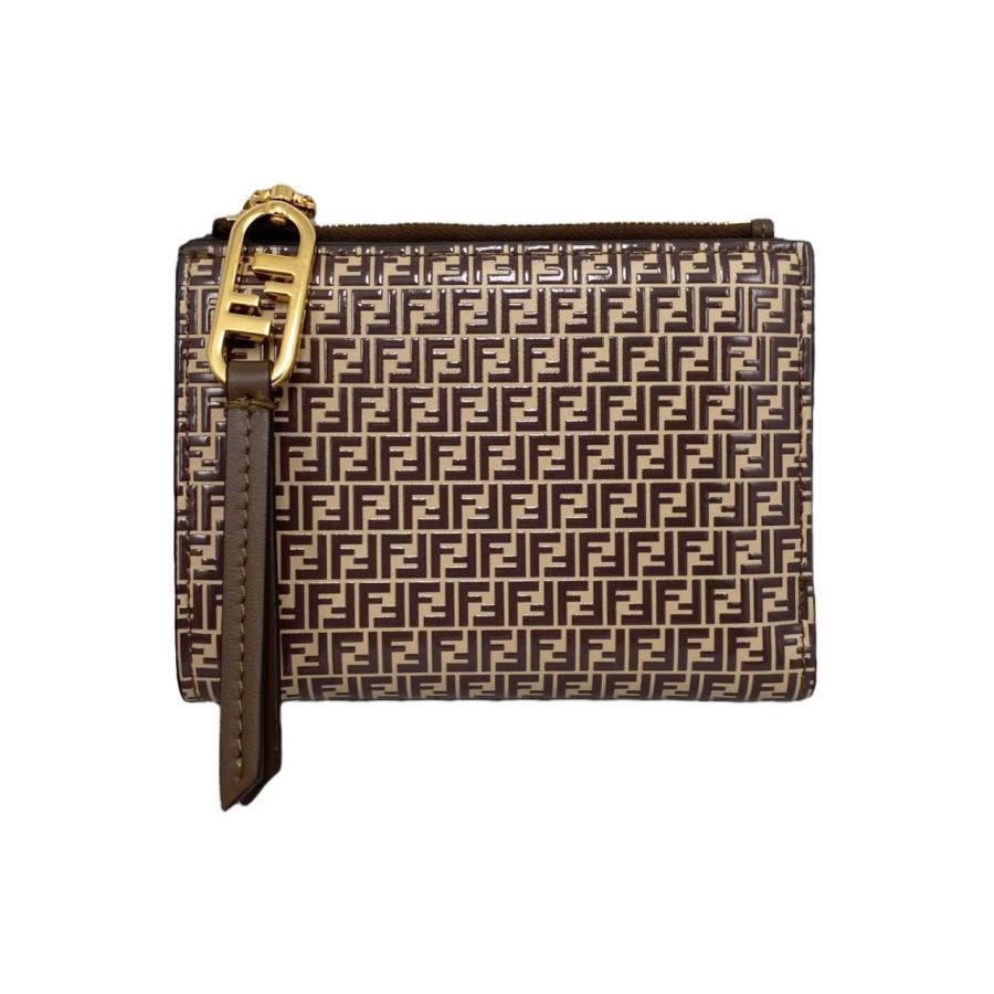 【美品】FENDI 二つ折り財布 8M0447 FFロゴプリント　ブラウン FENDI フェンディ 2つ折り財布 8M0447 FFロゴ ブラウン ゴールド金具