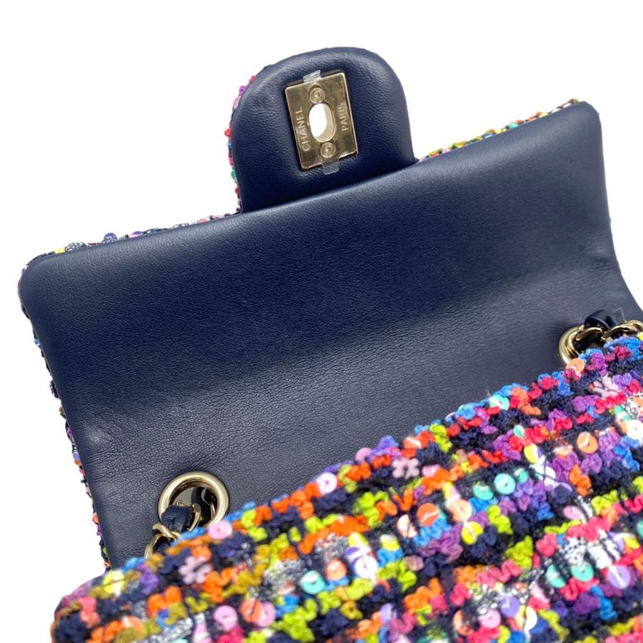 24B CHANEL CC_ミニクラシックフラップバッグ ウールツイード ミニ フラップ バッグ、ウール ツイード、グレー、ブラック