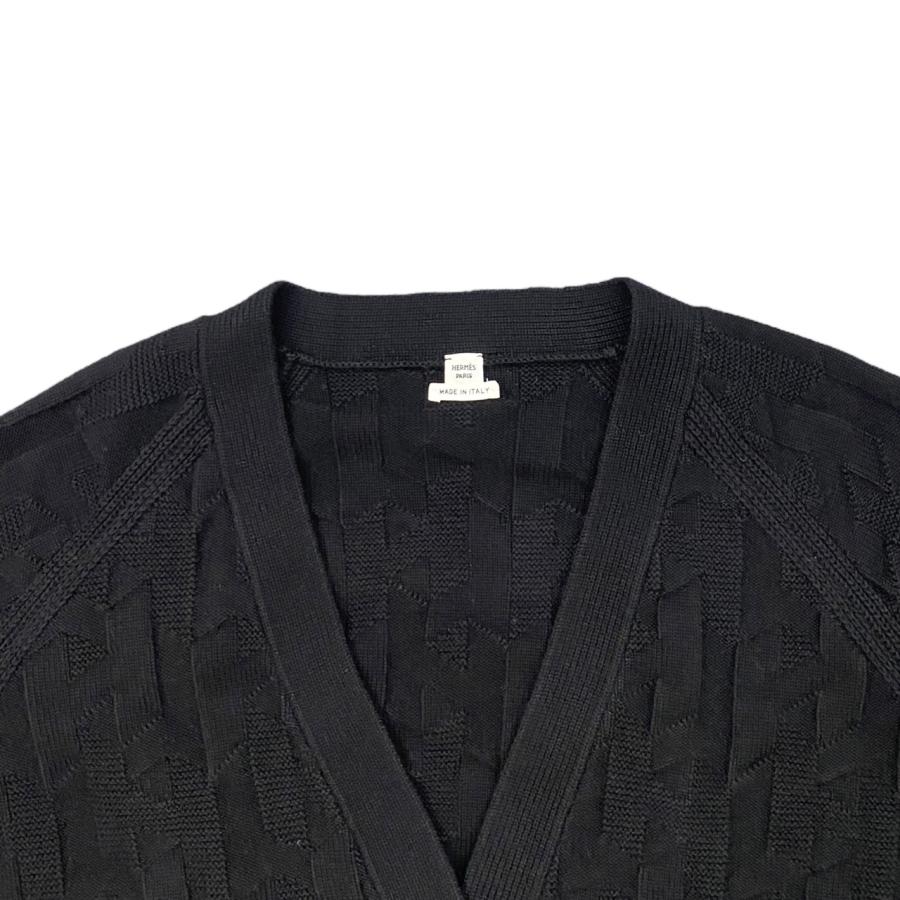 極美品エルメスHERMES定番　セリエボタンカーディガン　黒 HERMES エルメス ニット カーディガン 4E2706D3 44サイズ Hロゴ