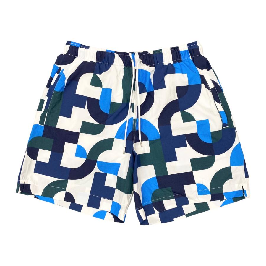 ▲HERMESエルメス コットンハーフパンツ リゾートパンツ ブルー系 HERMES（エルメス） ハーフパンツ スイムトランクス Sサイズ 総柄