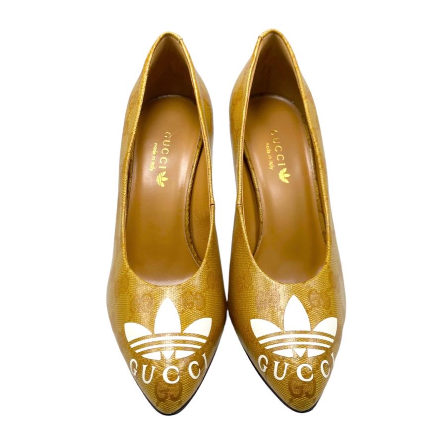 美品 GUCCI パンプス ハイヒール キャンパス地 ベージュ ロゴ 35C 美品 GUCCI パンプス ハイヒール キャンパス地 ベージュ ロゴ