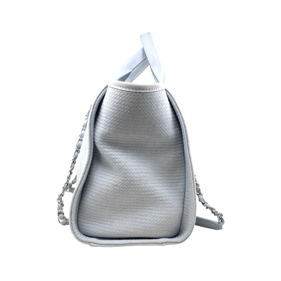 【超美品】シャネル 現行 ロゴ総柄 ココマーク ドット ライトブルー シルバー CHANEL（シャネル） トートバッグ ドーヴィル スモール ショッピング