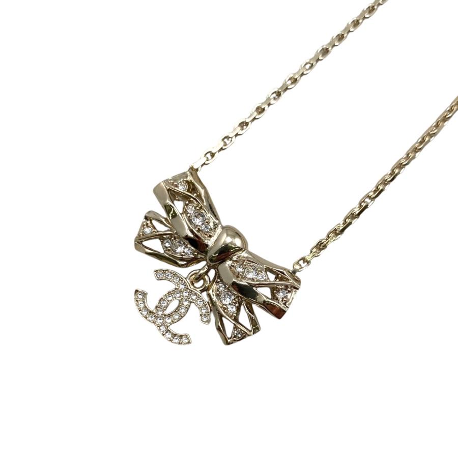 CHANEL シャネル ネックレス リボン ココマーク ラインストーン  