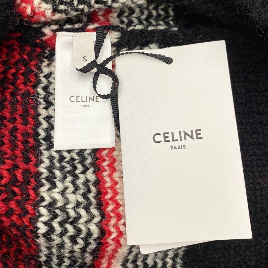【美品】　セリーヌ　赤　白　チェック柄タートルネックセーター CELINE（セリーヌ） セーター フェアアイルロゴニットクルーネック