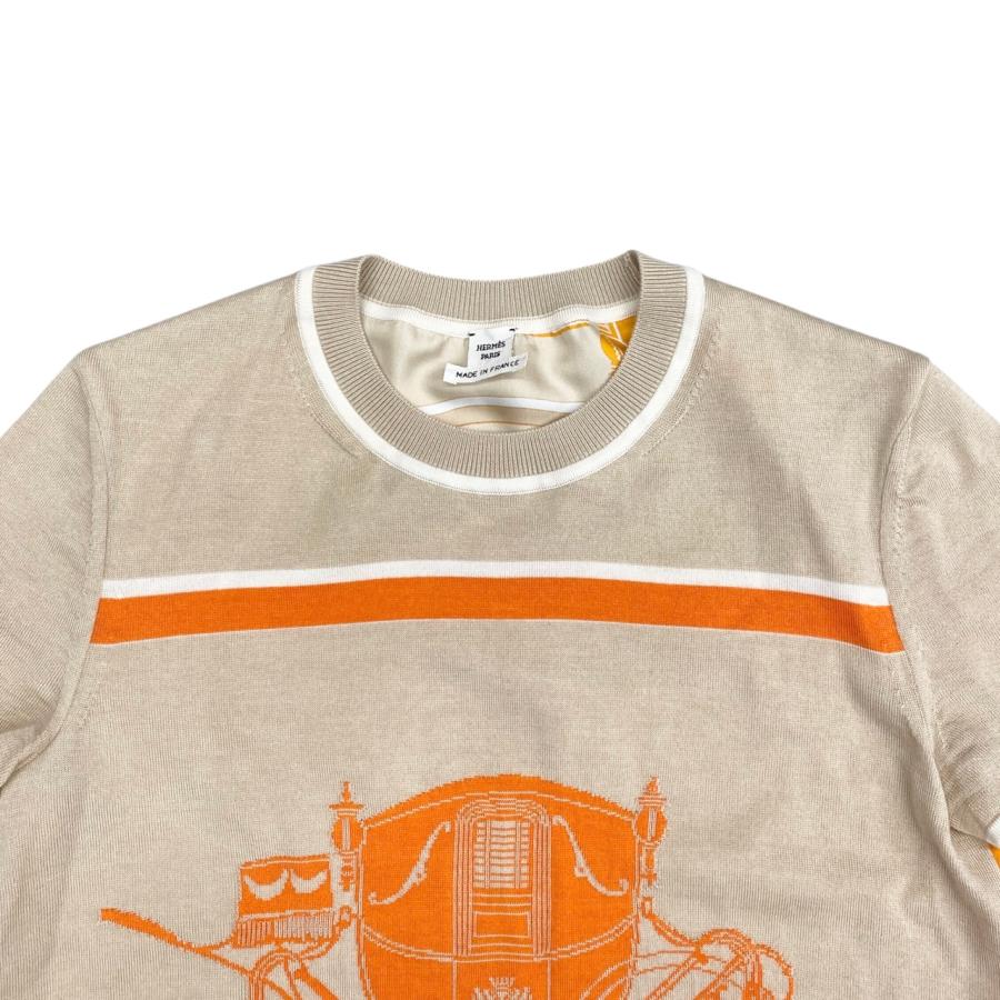 エルメスHERMES ツイルレーヌ　半袖ニット　馬のリボン飾り HERMES（エルメス） エプロン 首掛け 馬のリボン飾り コットン100
