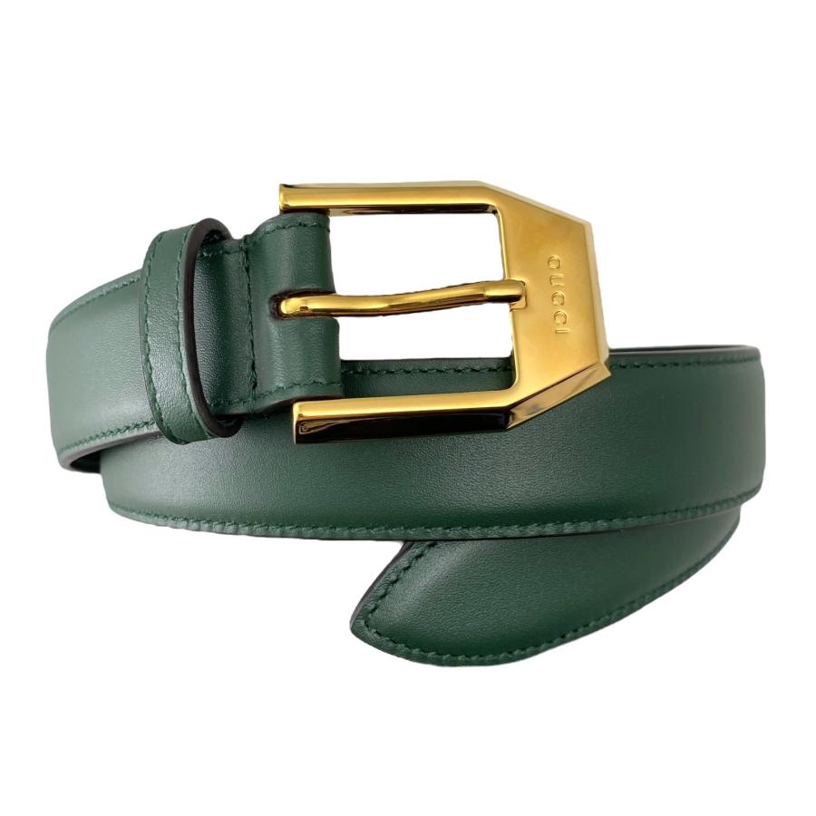 グッチ ベルト グリーン スクエアバックル レザー ゴールド金具 80cm  