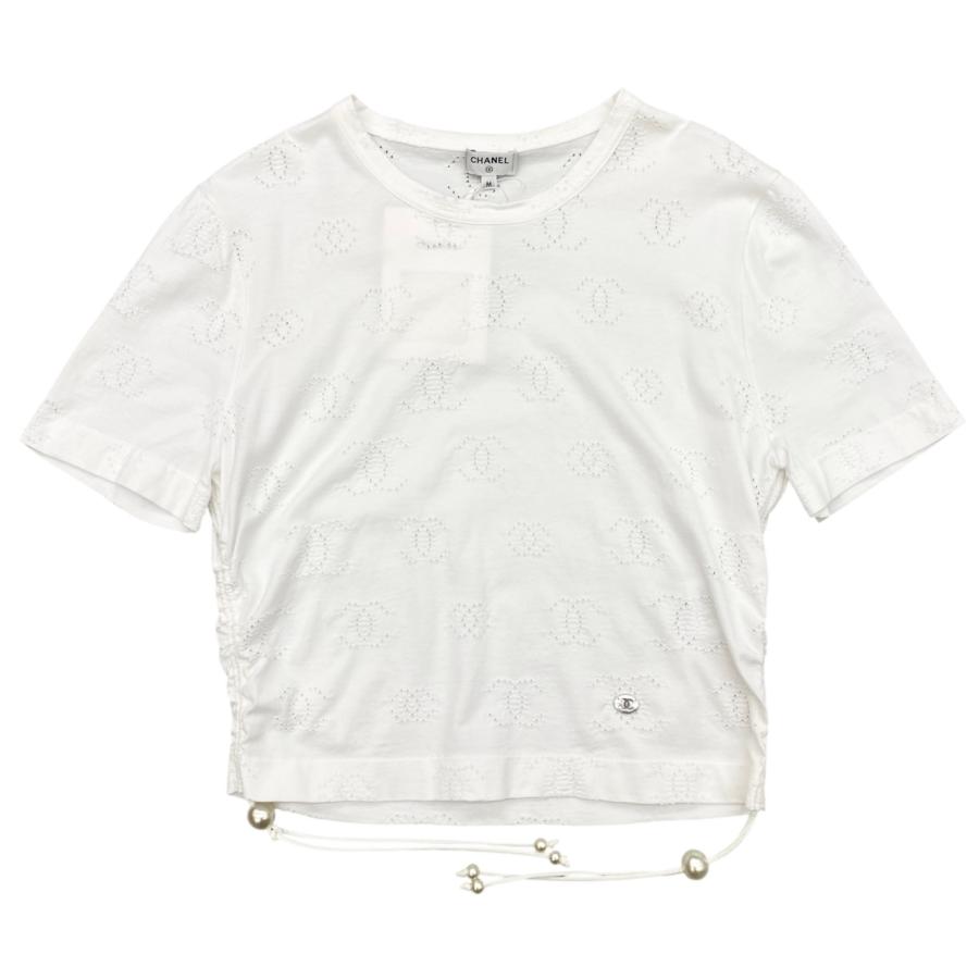 シャネル 半袖Tシャツ ココマーク パール クロップド丈 P72733 Mサイズ コットン ホワイト CHANEL | CHANEL