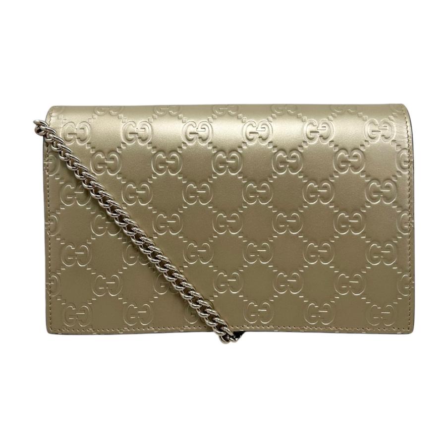 GUCCIグッチゴールドバックルロゴGGエンボスチェーンウォレット