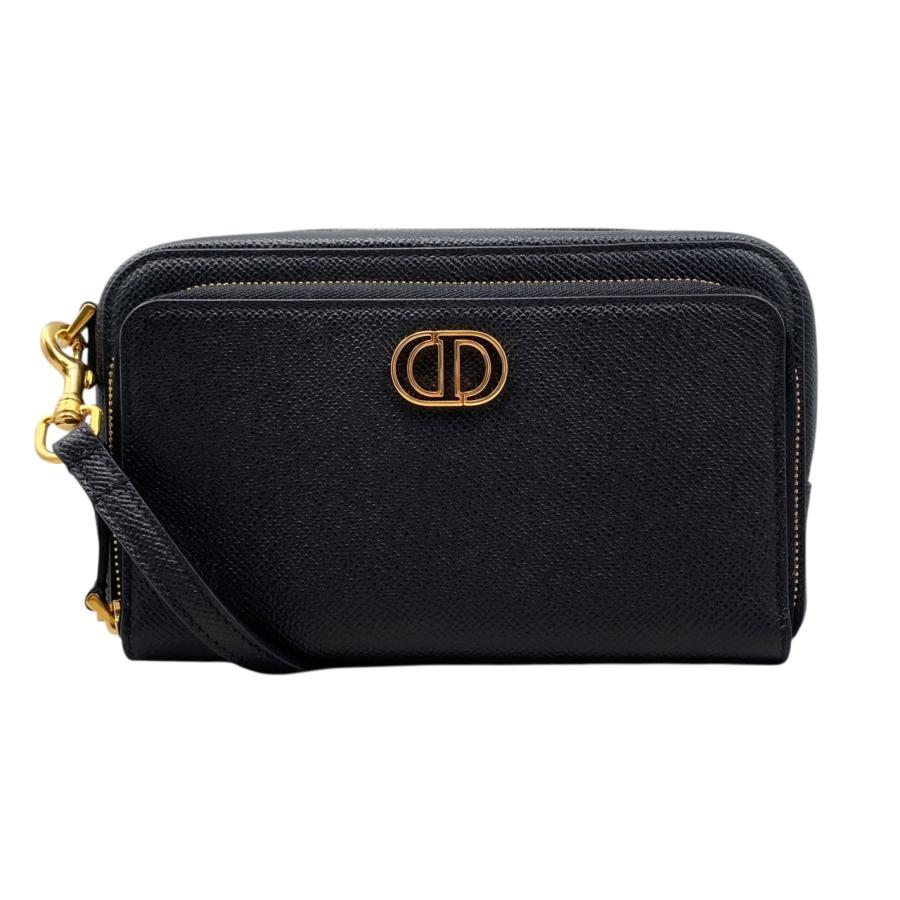 Christian Dior クリスチャンディオール  カロ ダブルポーチ ショルダーバッグ S7431UBAE   カーフスキン ブラック ゴールド金具  2WAY セカンドバッグ クラッチバッグ 【本物保証】 Christian Dior（クリスチャン・ディオール） ショルダーバッグ カロ