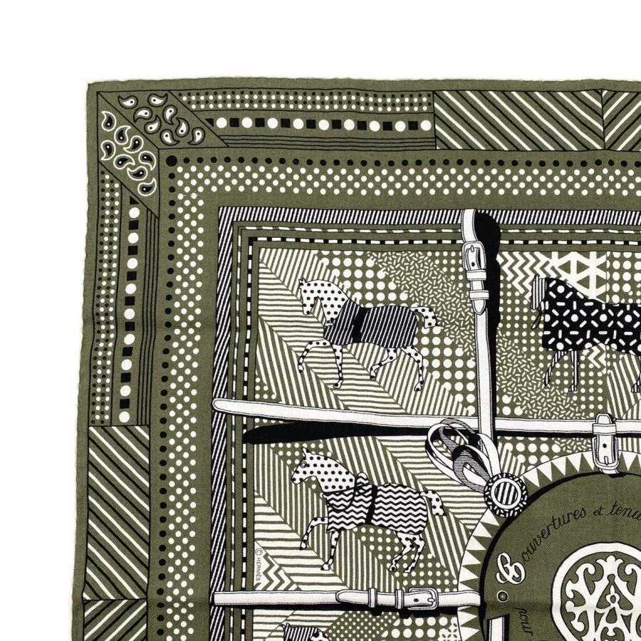 HERMES エルメス バンダナ カレH 65 馬着 H283507T 10 カーキ ホワイト