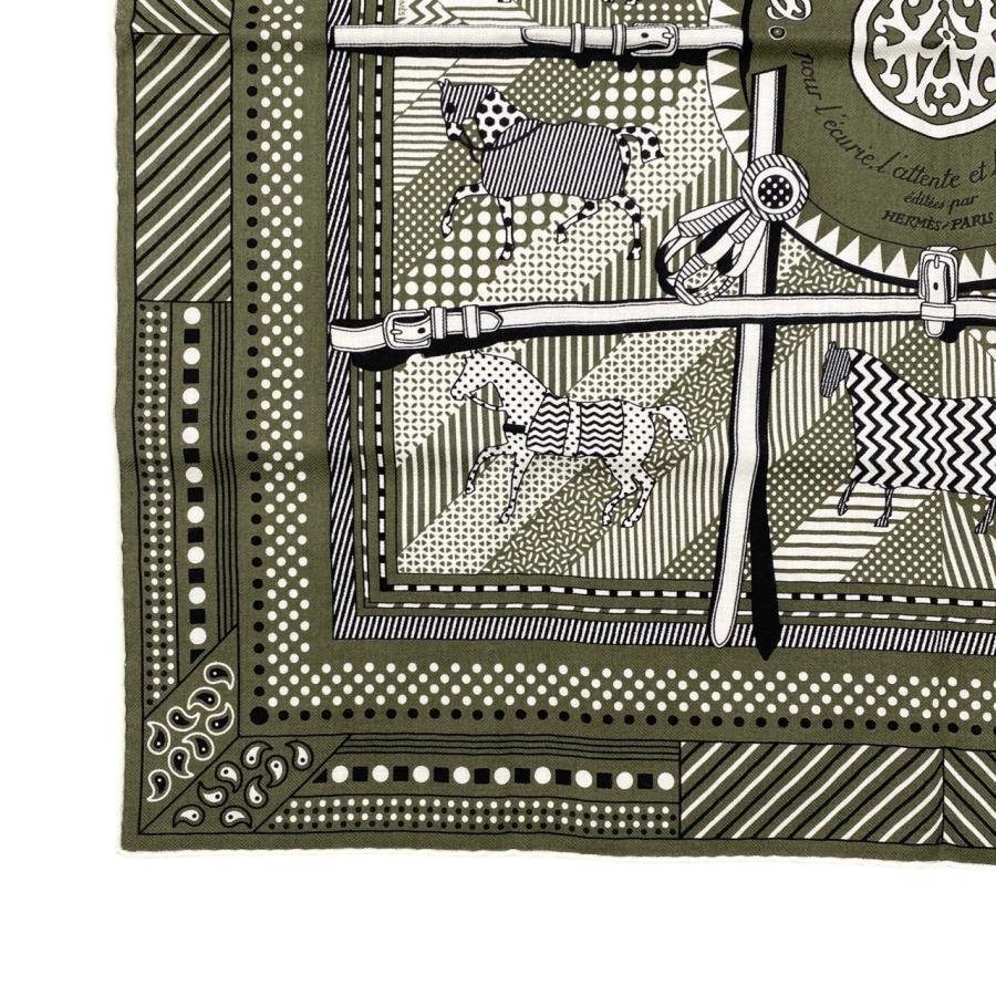 HERMES エルメス バンダナ カレH 65 馬着 H283507T 10 カーキ ホワイト
