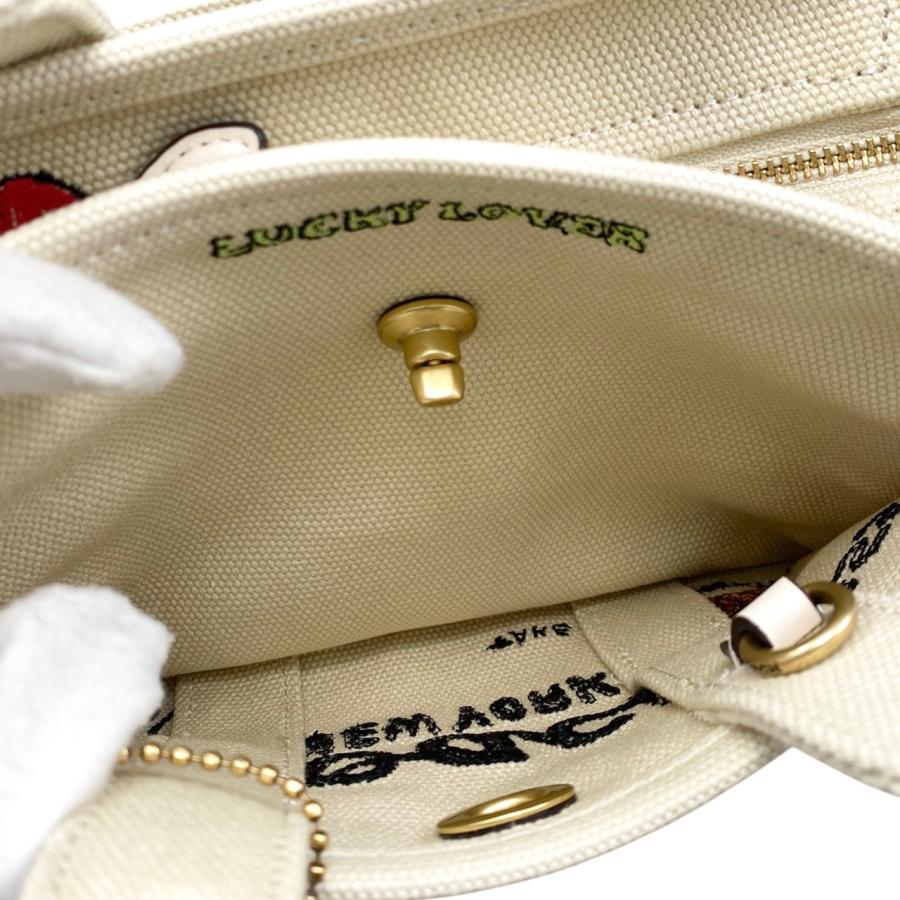 Coach かごバッグ ベージュ ロゴ刺繍 COACH コーチ ストロー スモール かごバッグ トートバッグ