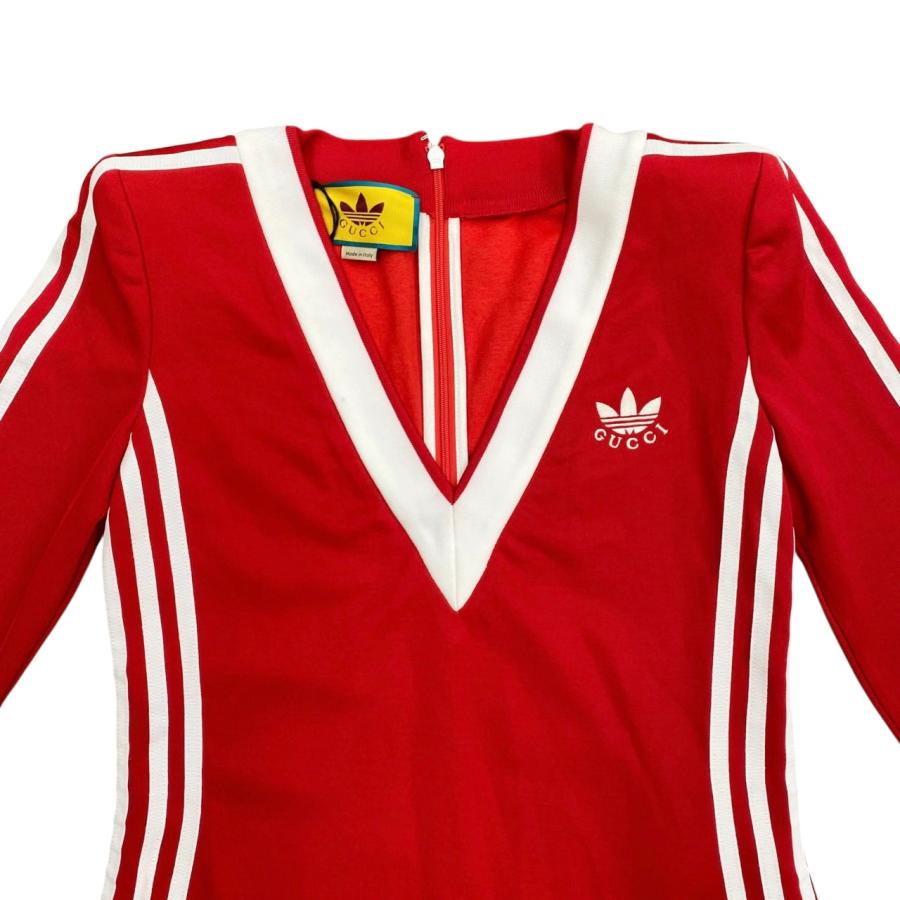 GUCCI Adidas コラボ 長袖Tシャツ レッド 膝上ワンピース GUCCI Adidas コラボ 長袖Tシャツ レッド 膝上ワンピース