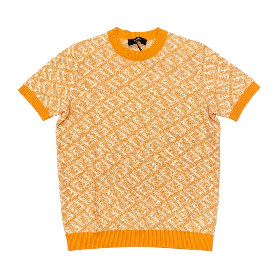 FENDI フェンディ 20SS ズッカ柄 ジャガード 半袖ニットTシャツ オレンジ レディース FENDI フェンディ 20SS ズッカ柄 ジャガード 半袖ニットTシャツ