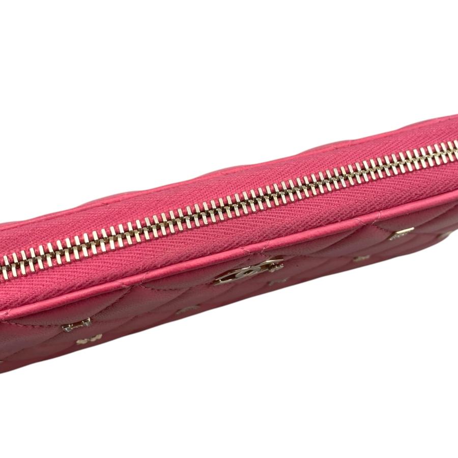 CHANEL ラムスキン マトラッセ ラウンドファスナー　　長財布 CHANEL 【新品同様】シャネル マトラッセ ラウンドファスナー長