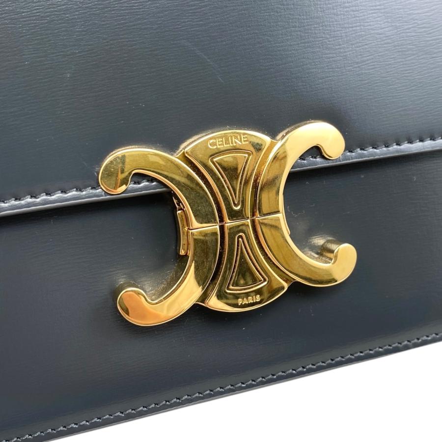 CELINE ショルダーバッグ　トリオンフ金具　レザー　ネイビー　ゴールド金具 CELINE セリーヌ 2WAYショルダーバッグ ネイビー レザー ゴールド金具