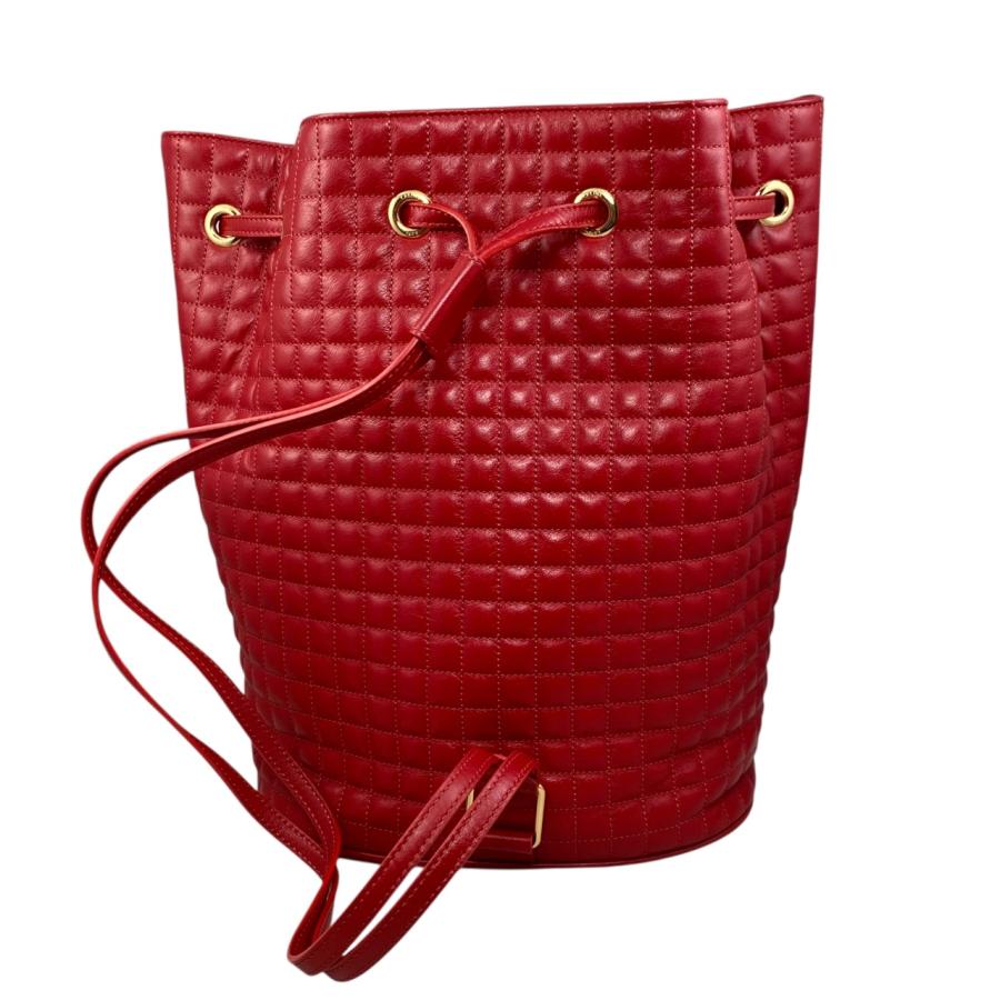 CELINE リュックサック バックパック サークルロゴ金具 ナイロン レッド CELINE（セリーヌ） リュックサック Cチャーム スモール バックパック