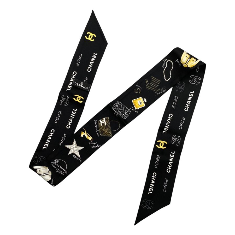 CHANEL ゴールド ブラック ヘアバンド ヘアバンド - シルク ジャカード、ブラック、グレー、ホワイト