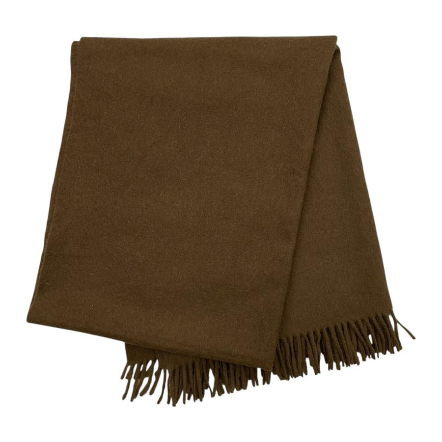 HERMES ブラウン フリンジ付きストール HERMES（エルメス） マフラー フリンジ カシミヤ ロゴ ブラウン
