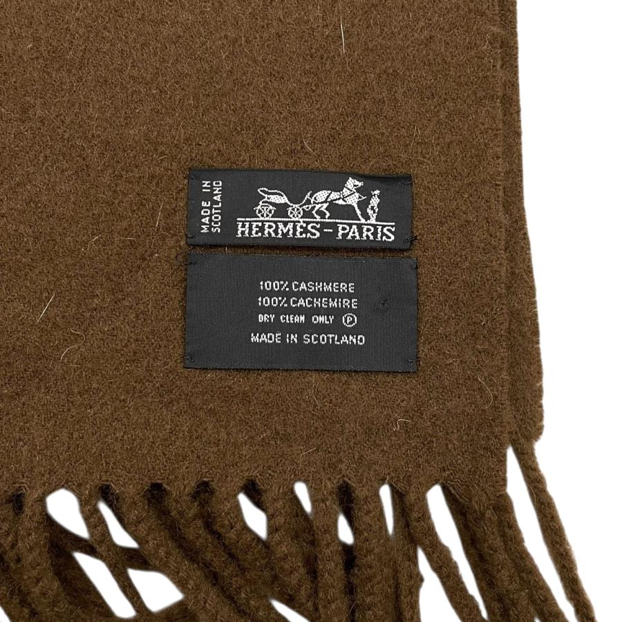 HERMES（エルメス） マフラー フリンジ カシミヤ ロゴ ブラウン