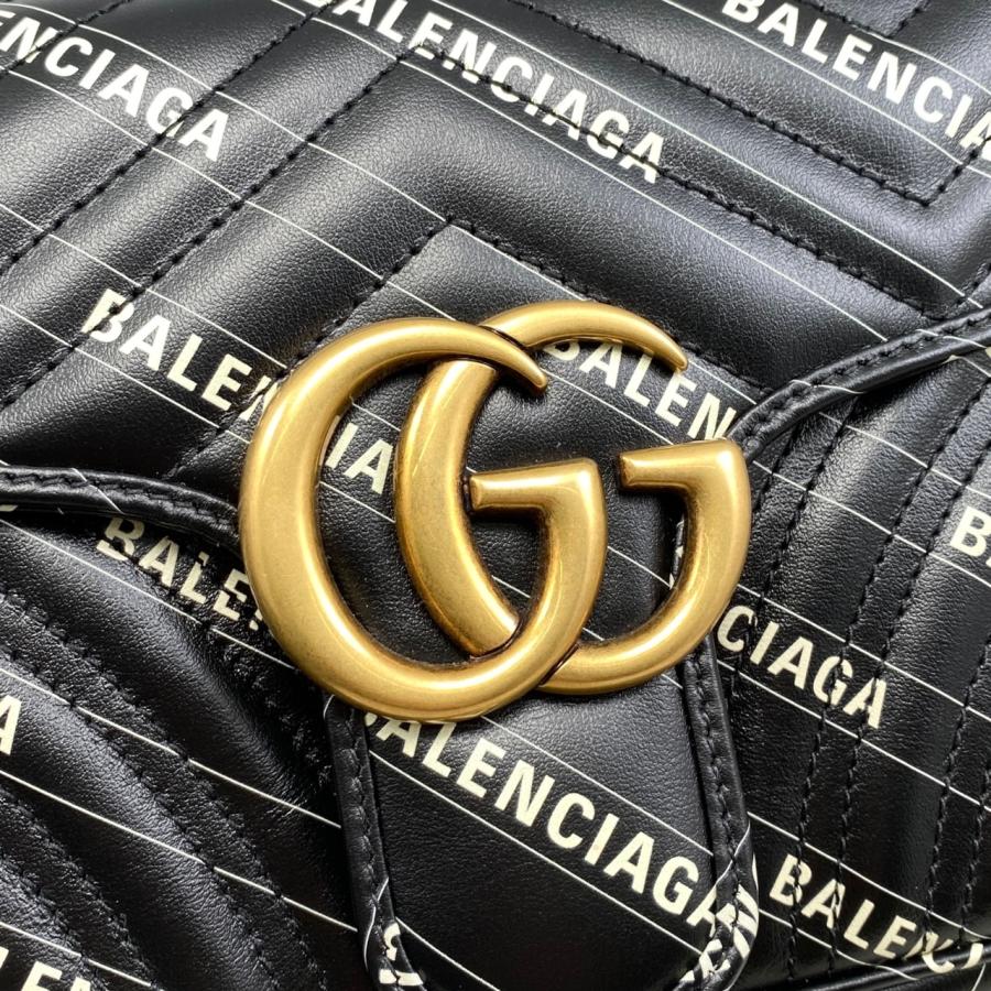 【美品】  GUCCI / グッチ | × BALENCIAGA  / バレンシアガ ハッカープロジェクト GGマーモント レザー チェーン ショルダーバッグ | ブラック | レディース GUCCI（グッチ） グッチ×バレンシアガコラボ ショルダーバッグ GG
