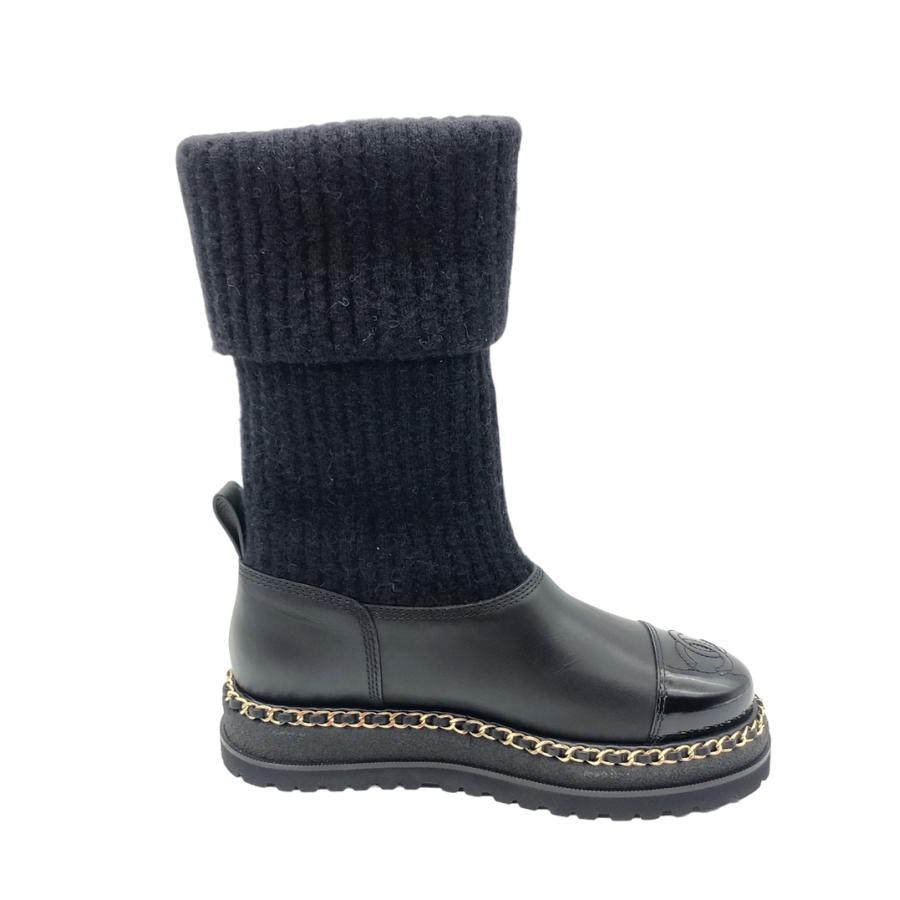 CHANEL シャネル ニットロングブーツ 37サイズ ブラック ゴールド金具