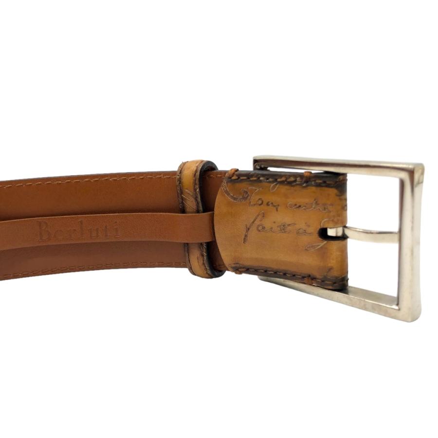Berluti ベルルッティ レザー ベルト ブラウン シルバー金具 Berluti ベルルッティ レザー ベルト ブラウン シルバー金具