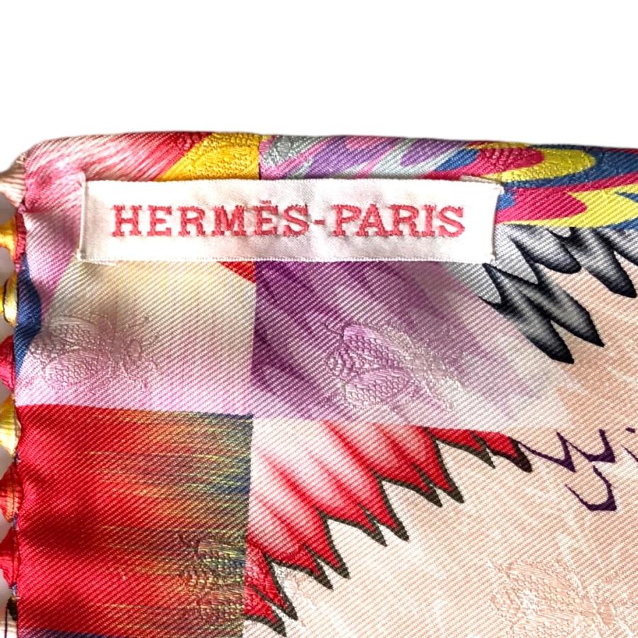 HERMES（エルメス） フリンジスリム マフラー マーブルシルク ピンク