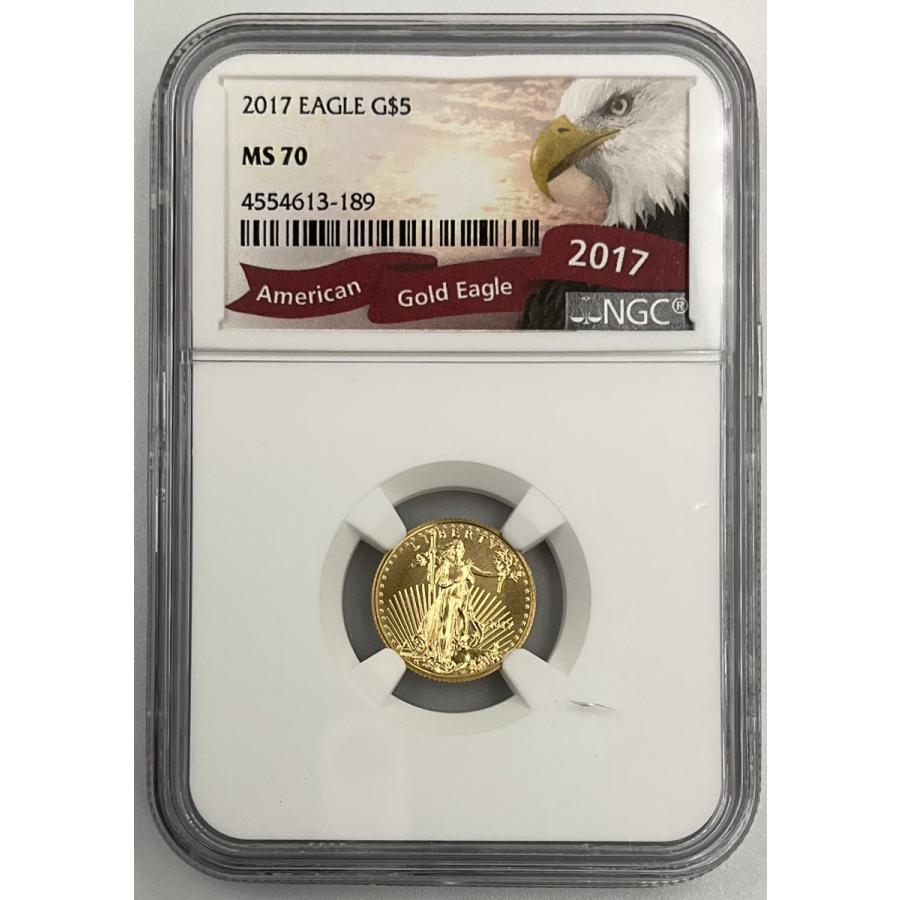 2017年 アメリカ イーグル 金貨 5ドル 1/10oz リバティ NGC社鑑定 MS70