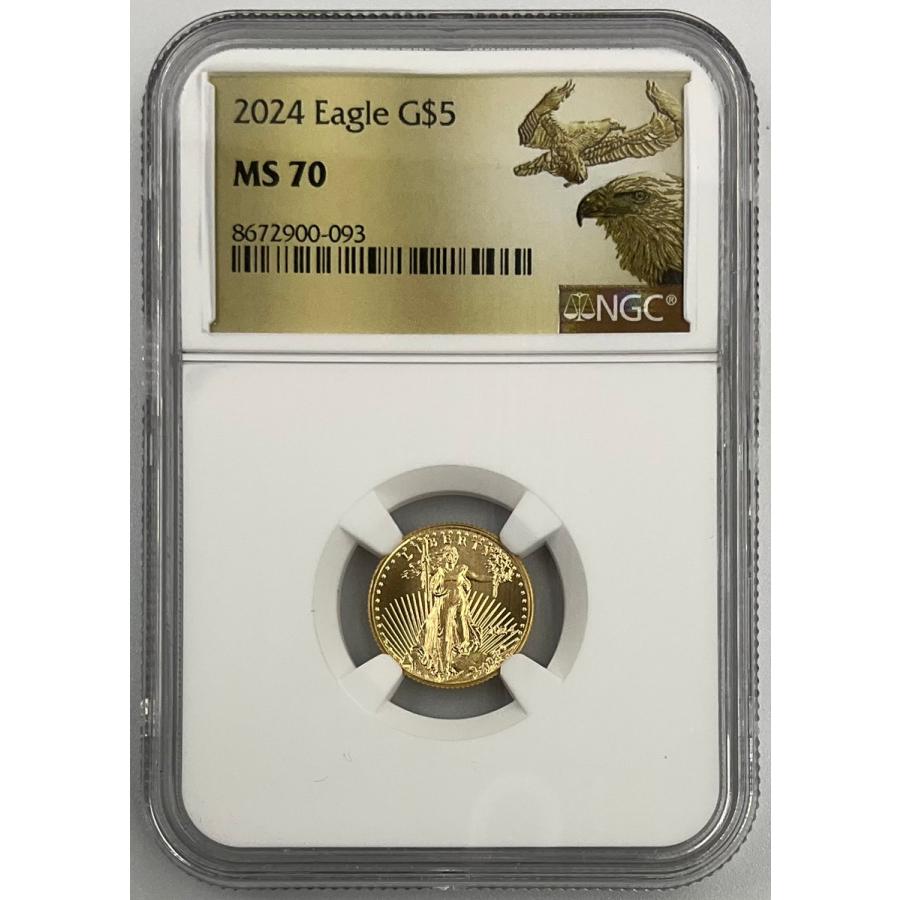 2024年 アメリカ イーグル 金貨 5ドル 1/10oz リバティ NGC社鑑定 MS70