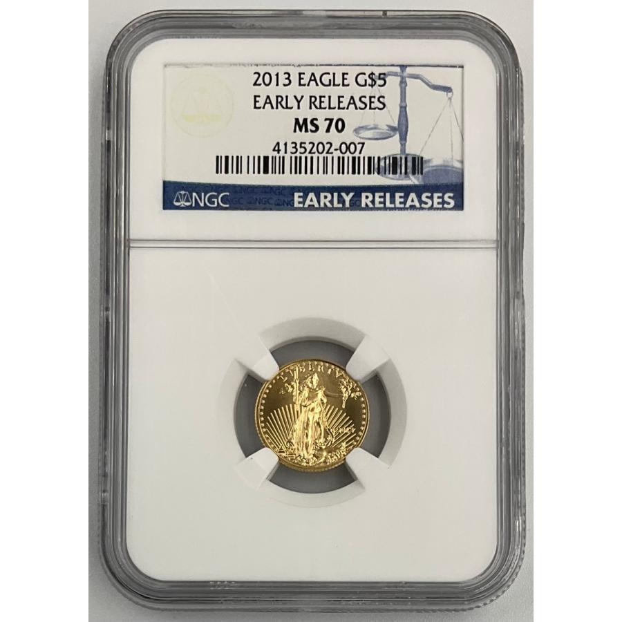 2013年 アメリカ イーグル 金貨 5ドル 1/10oz リバティ NGC社鑑定 MS70