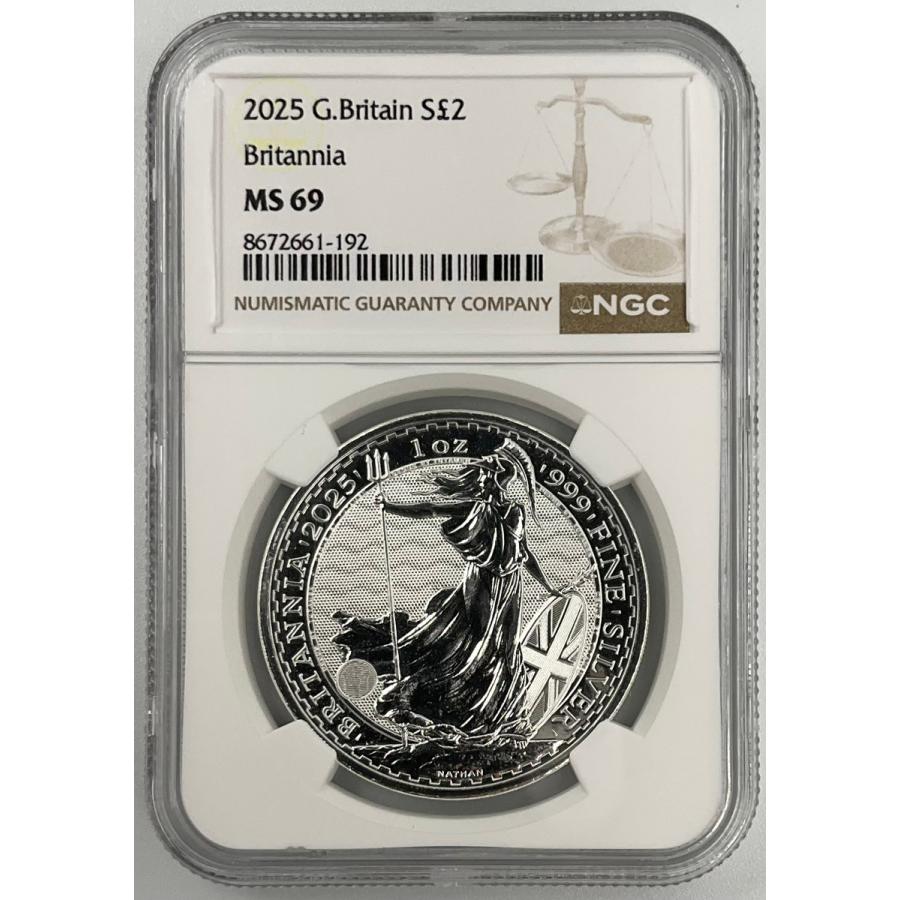 2025年 イギリス ブリタニア ロイヤルミント 1oz 2ポンド 銀貨