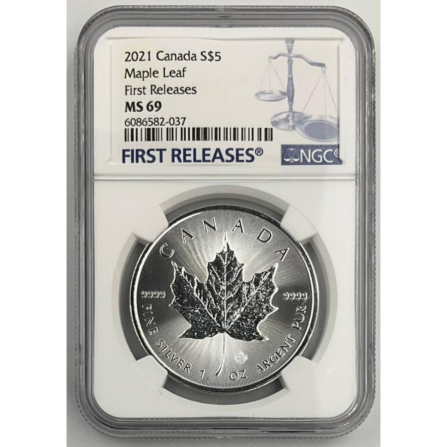 2021年 カナダ メイプルリーフ 1oz 5ドル 銀貨 エリザベス2世 NGC社