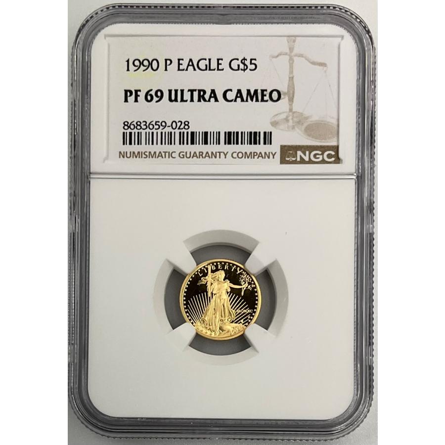 1990年 アメリカ イーグル 金貨 5ドル 1/10oz リバティ NGC社鑑定 PF69