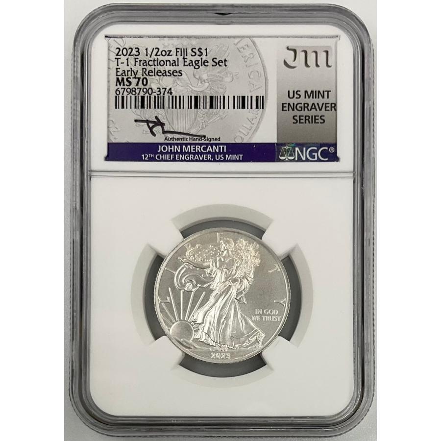 2023年 フィジー ウォーキング リバティ 1/2oz １ドル 銀貨 イーグル NGC社鑑定 MS70 アーリーリリース マーカンティ氏サインの画像