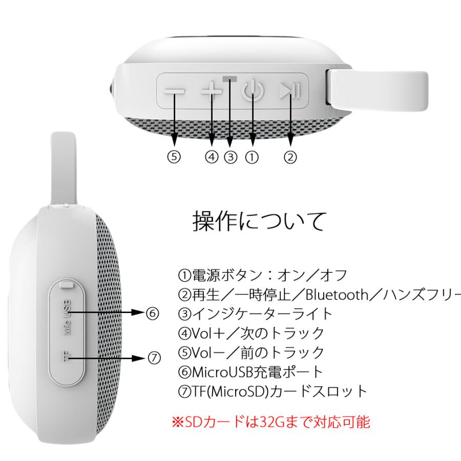 ワイヤレススピーカー Bluetooth5.0 ブルートゥース 出力5W 重低音 軽量 小型 防水 ポータブル バッテリー内蔵 マイク ハンズフリー会話 行楽｜lifeideas｜14